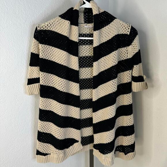 Y2K Open Knit Short Sleeve Striped Cardigan - Picture 5 of 7